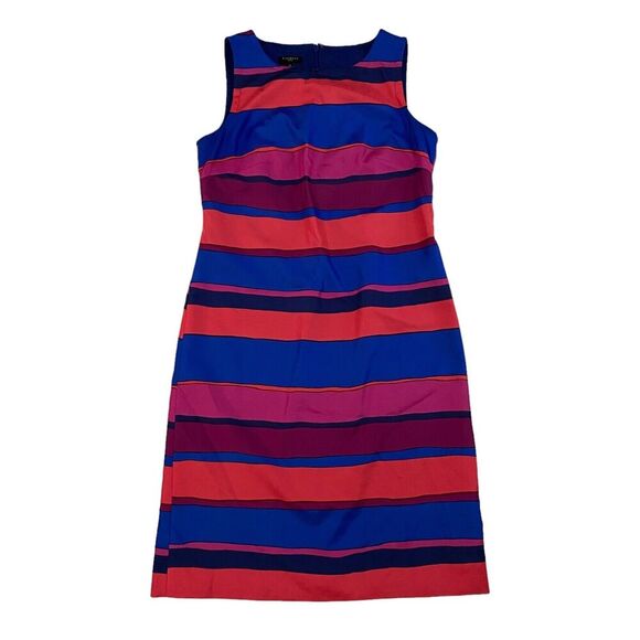 Talbots Blue Pink Coral Striped Sheath Dress Sleeveless 2P 2 Petite Career $159 - Picture 1 of 10